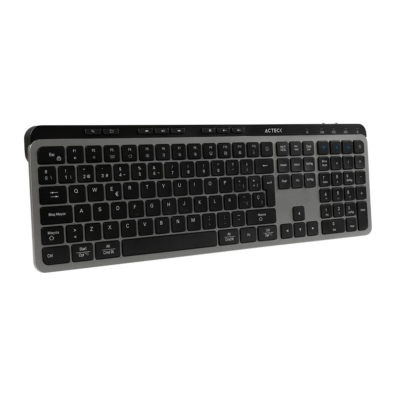 Kit Acteck Creator Krea Mk755 / Teclado Y Mouse / Inalambrico Dual / Multidispositivo / Recargable / Dongle Usb + Bt / Win - Mac / EspaÑol / 118 Teclas / 2000 Dpi / Optico / Negro - Gris / Ac-940160