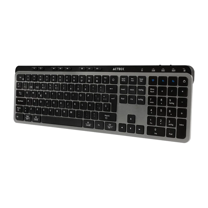 Kit Acteck Creator Krea Mk755 / Teclado Y Mouse / Inalambrico Dual / Multidispositivo / Recargable / Dongle Usb + Bt / Win - Mac / EspaÑol / 118 Teclas / 2000 Dpi / Optico / Negro - Gris / Ac-940160