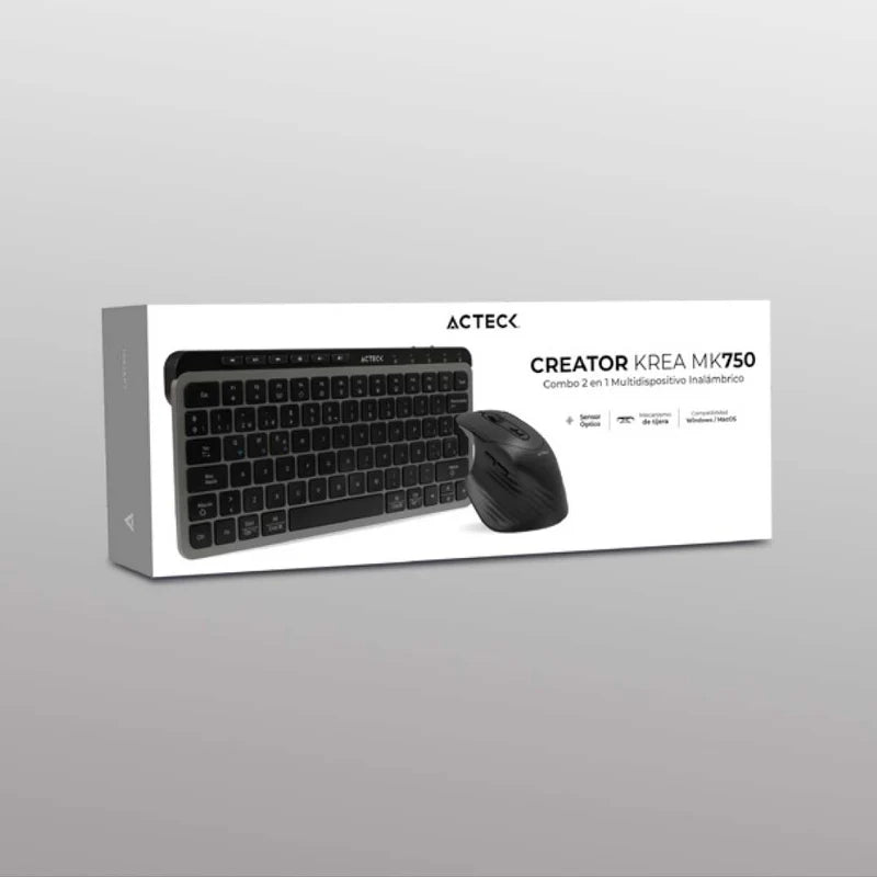 Kit Acteck Creator Krea Mk750 / Teclado Y Mouse / Inalambrico Dual / Multidispositivo / Recargable / Dongle + Bt / 65% / Win - Mac / EspaÑol / 118 Teclas / 2000 Dpi / Optico / Negro-gris / Ac-940177