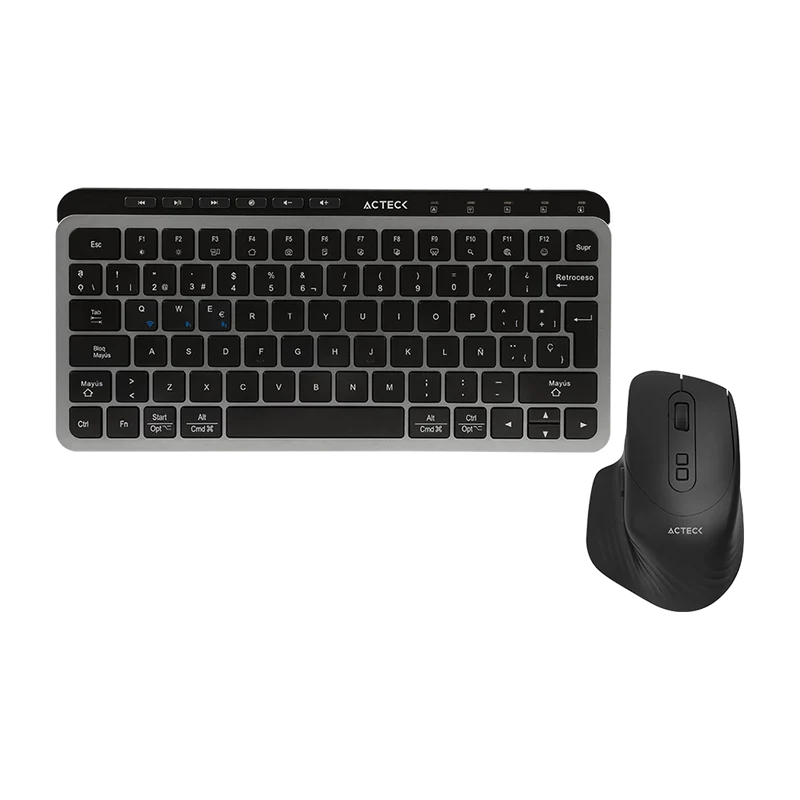 Kit Acteck Creator Krea Mk750 / Teclado Y Mouse / Inalambrico Dual / Multidispositivo / Recargable / Dongle + Bt /  65% / Win - Mac / EspaÑol / 118 Teclas / 2000 Dpi / Optico / Negro-gris / Ac-940177