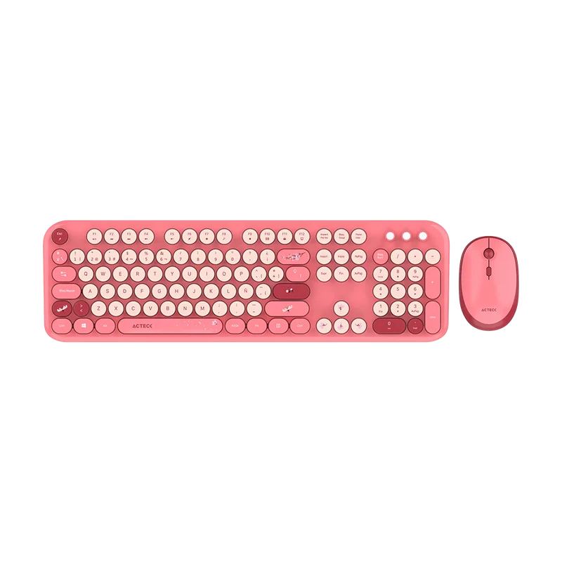 Kit Acteck Creator Chic K-colors Mk485 / Inalambrico / Multimedia / Dongle 2.4 / Esp / 105 Teclas / Optico / 1600 Dpi Ajustable / 4 Botones + Scroll / Win + Mac / Rojo-rosa / Ac-940207