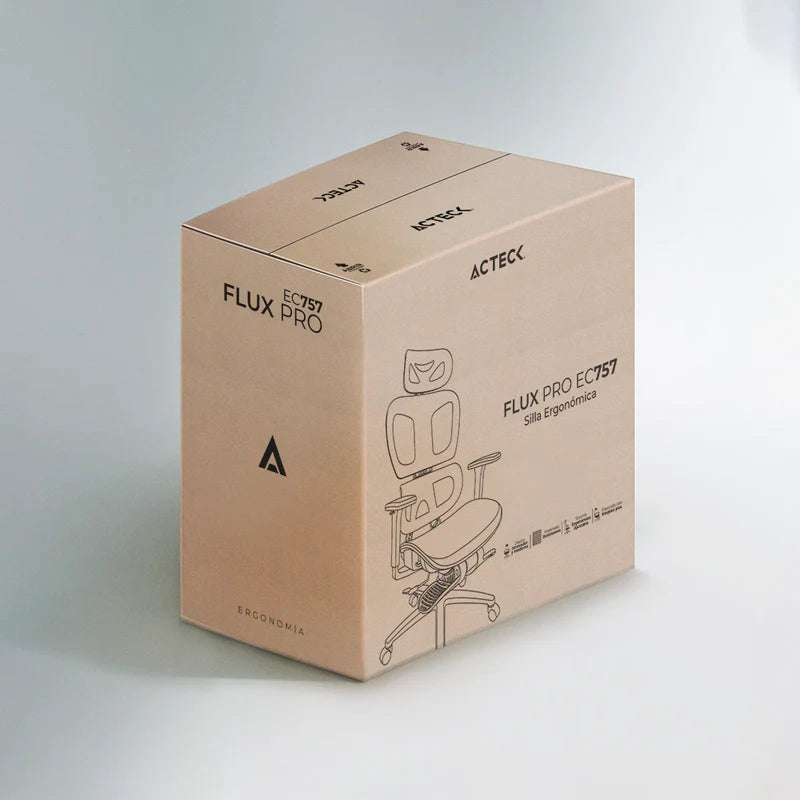 Silla Acteck Flux Pro Ec757 / Ergonomica / Max 150 Kg / Piston Clase 4 / Reposabrazos 3d / Reposapies / Cabecera Ajustable / Inclinacion 135 Grados / Tela Transpirable / Negro / Ac-940269