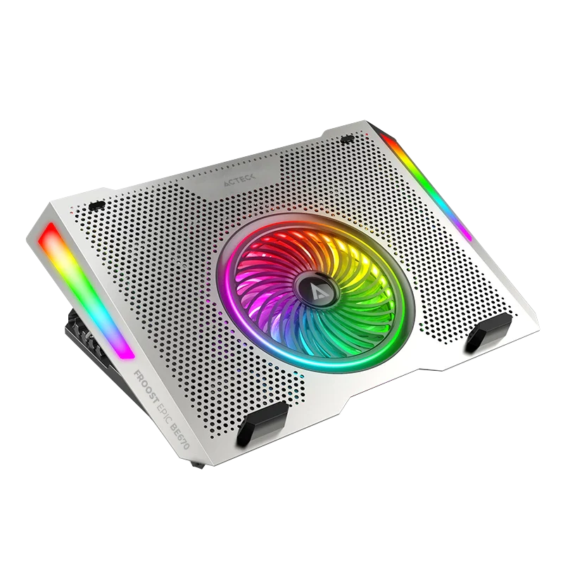 Base Enfriadora Froost Epic Be670 / Altura Ajustable 5 Niveles / Laptop De 15.6 Pulg / 5 Ventiladores / 10 Modos De Iluminacion / Control De Velocidad / Aluminio / Ac-940764