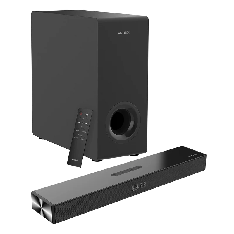 Barra De Sonido Acteck Dynamic Thin Bs600 / 3 Boocinas + Subwoofer / Sonido Estereo 2.1 / 60 W / 80 Db / 3.5 Mm - Usb - Hdmi - Optical - Bluetooth 5.3 / Negro / Ac-940801