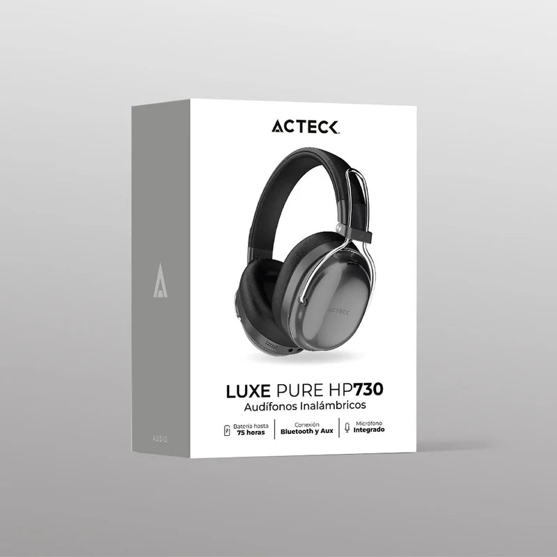 Audifonos Acteck Luxe Pure Hp730 / Diadema / Inalambricos Bt 5.4 / Bateria 75 Hrs / 20 Hz A 20 Khz / Cancelacion Activa De Ruido / Microfono Omnidireccional / Memory Foam / Negro / Ac-940870