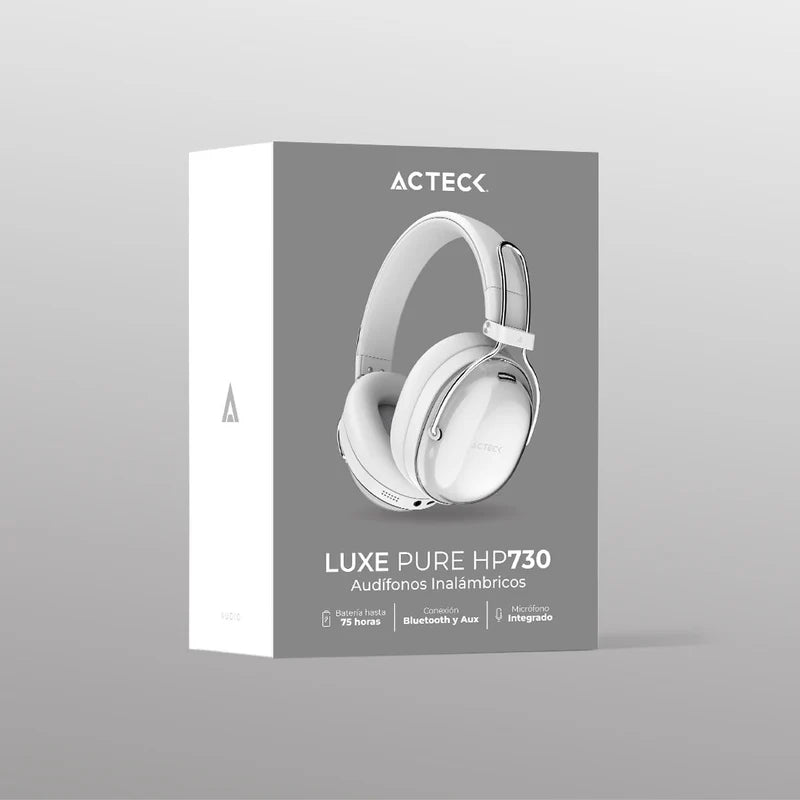 Audifonos Acteck Luxe Pure Hp730 / Diadema / Inalambricos Bt 5.4 / Bateria 75 Hrs / 20 Hz A 20 Khz / Cancelacion Activa De Ruido / Microfono Omnidireccional / Memory Foam / Blanco / Ac-940887