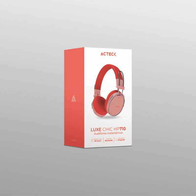 Audifonos Acteck Luxe Chic Hp710 / Diadema / Inalambricos / Bt 5.4 / Microfono Omnidireccional / 20 Hz A 20 Khz / Bateria 30 Hrs / Cancelacion De Ruido Hibrido / Salmon / Ac-940894