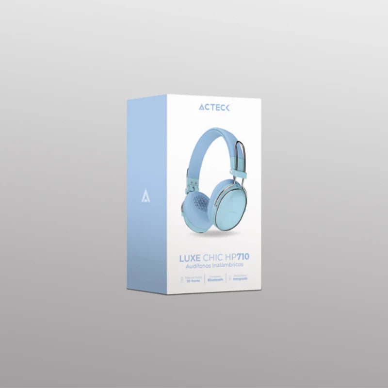 Audifonos Acteck Luxe Chic Hp710 / Diadema / Inalambricos / Bt 5.4 / Microfono Omnidireccional / 20 Hz A 20 Khz / Bateria 30 Hrs / Cancelacion De Ruido Hibrido / Azul / Ac-940917