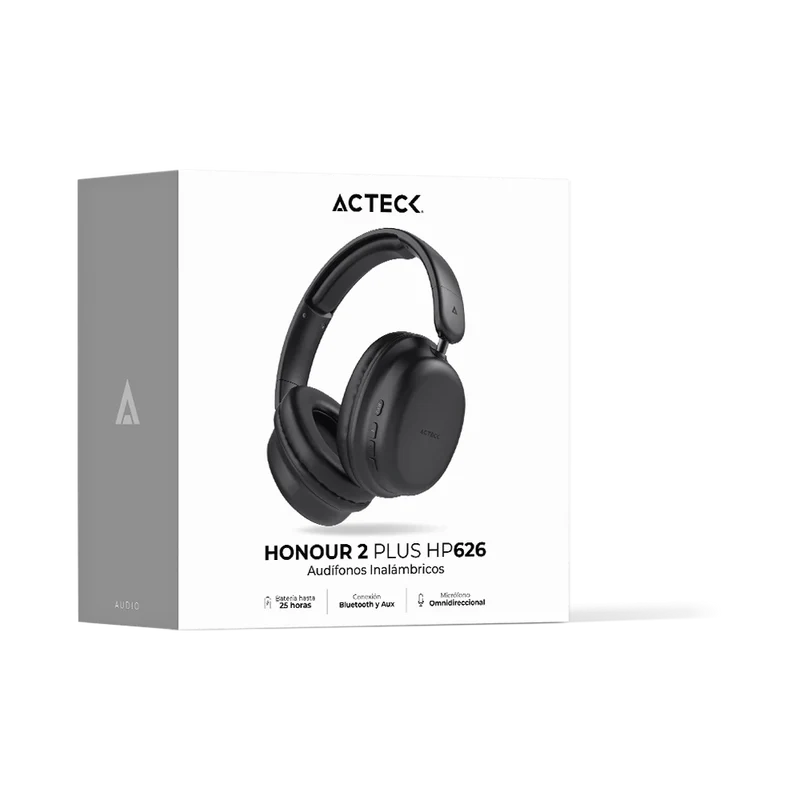 Audifonos Acteck Honour 2 Plus Hp626 / Diadema / Inalambricos / Bt 5.4 - Aux 3.5 Mm / Bateria 25 Hrs / Microfono Omnidireccional / 20 Hz-20 Khz / Cancelacion De Ruido / Negro / Ac-940948