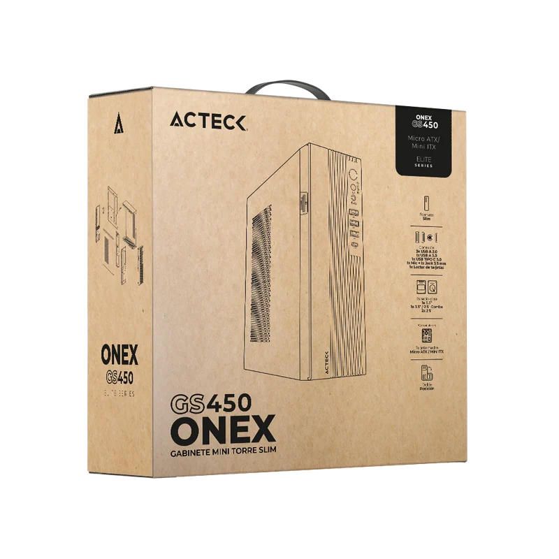 Gabinete Acteck Onex Gs450 / Mini Torre Slim / Micro Atx - Mini Itx / Lector Sd / Doble Posicion / Fuente De Poder Flex Atx 400 W / 5 AÑos De Garantia / Full Metal / Negro / Ac-943086