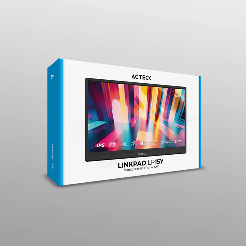 Monitor Portatil Acteck Linkpad Lp15y / 15.6 Pul / Plano / Ips / Relacion 16:9 / Full Hd / Sin Marco / 60 Hz / Ultraportatil / Hdr10 / MultilingÜe E Intuitivo / Bocinas Integradas / Negro / Ac-943093