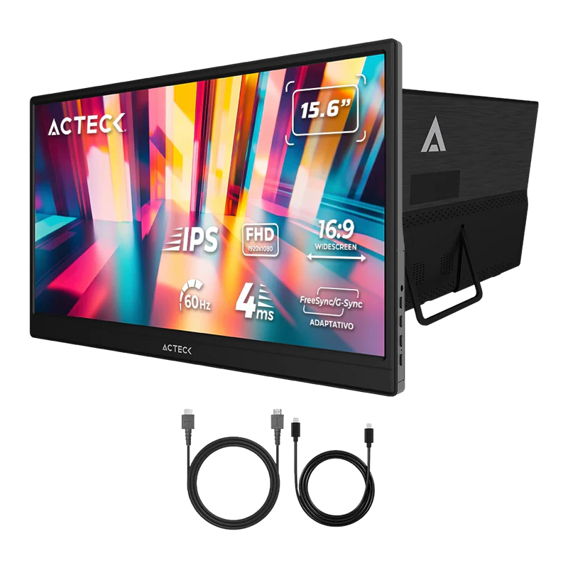 Monitor Portatil Acteck Linkpad Lp15y / 15.6 Pul / Plano / Ips / Relacion 16:9 / Full Hd / Sin Marco / 60 Hz / Ultraportatil / Hdr10 / MultilingÜe E Intuitivo / Bocinas Integradas / Negro / Ac-943093