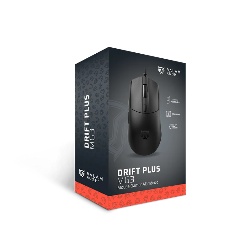 Mouse Gamer Balam Rush Drift Plus Mg3 / Alambrico Usb / Ergonomico / Iluminacion Rgb Dinamica / 6 Botones / 7200 Dpi Ajustable / Sensor Optico / Windows - Mac / Negro / Br-943512