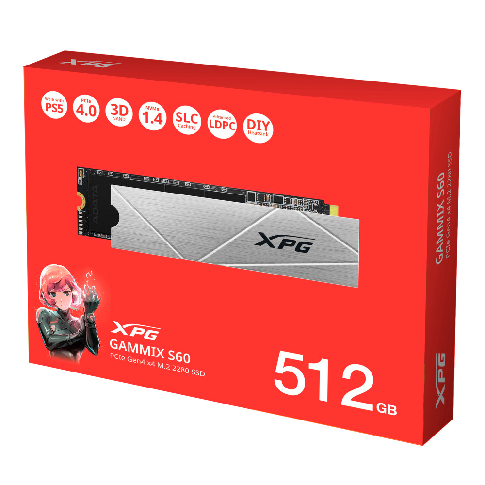 Unidad De Estado Solido Ssd Interno Xpg Gammix 512gb S60 M.2 2280 Nvme Pcie Gen 4x4 Lect.4700 Escrit. 1700 Mbs 3dnand Pc Laptop Minipc Con Disipador Gamer Agammixs60-512g-cs