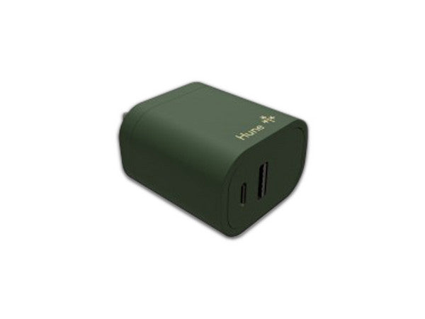 Cargador De Pared Hune Huron Sustentable 2 Puertos (usb A + Tipo C) Carga Simultanea (bosque)