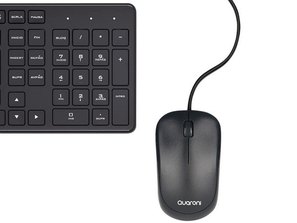 Kit Teclado Y Mouse Optico Quaroni Alambrico Color Negro