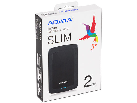 Disco Duro Externo Adata Hv300 2tb Portatil 2.5 Usb 3.2 Windows Mac Linux Dashdrive Slim Color Negro (ahv300-2tu31-cbk)