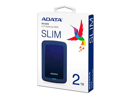 Disco Duro Externo Adata Hv300 2tb Portatil 2.5 Usb 3.2 Windows Mac Linux Dashdrive Slim Color Azul (ahv300-2tu31-cbl)