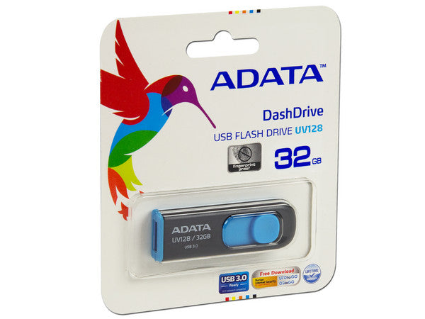 Memoria Adata 32gb Usb 3.2 Uv128 Retractil Negro-azul (auv128-32g-rbe)
