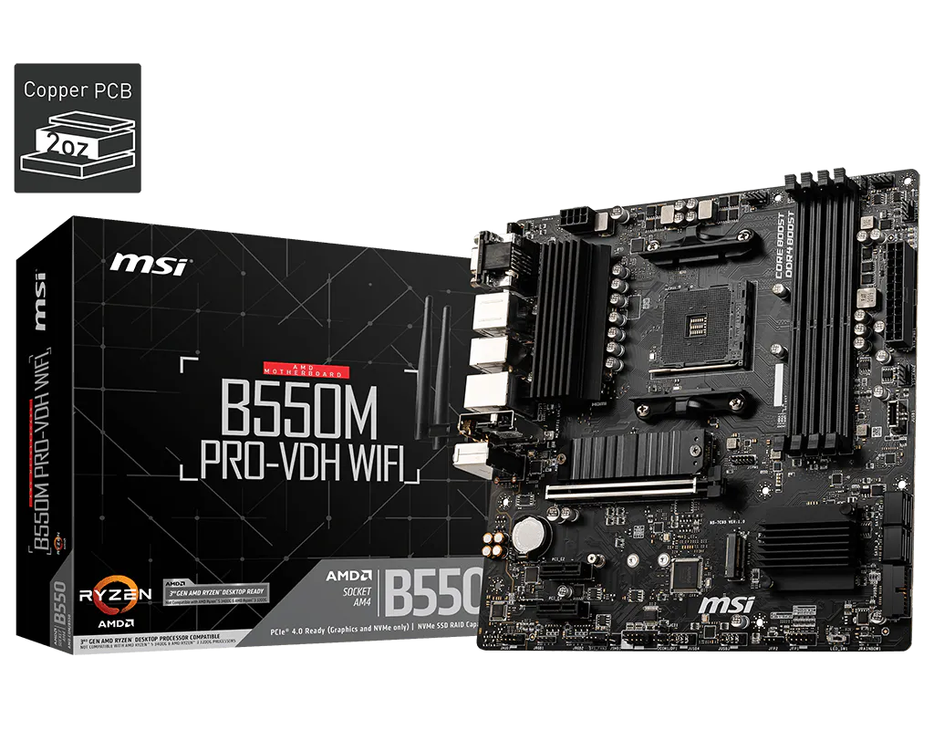Mb Msi B550 Amd S-am4 3a Gen/4xdrr4 3200mhz/pcie 4.0/hdmi/dvi/4xusb 3.2/m.2/wifi-ac/bluetooth 4.2/ Micro Atx/gama Media
