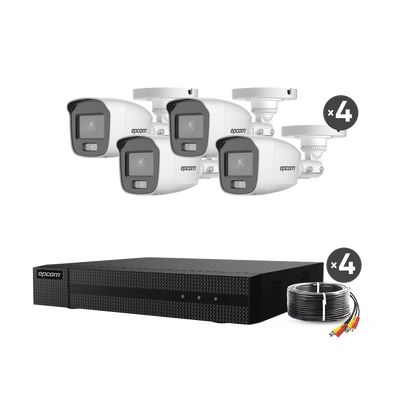 Kit Turbohd 1080p / Dvr 4 Canales / 4 Cámaras Bala Colorvu Con Microfono Integrado / Fuente De Poder / Accesorios De Instalación