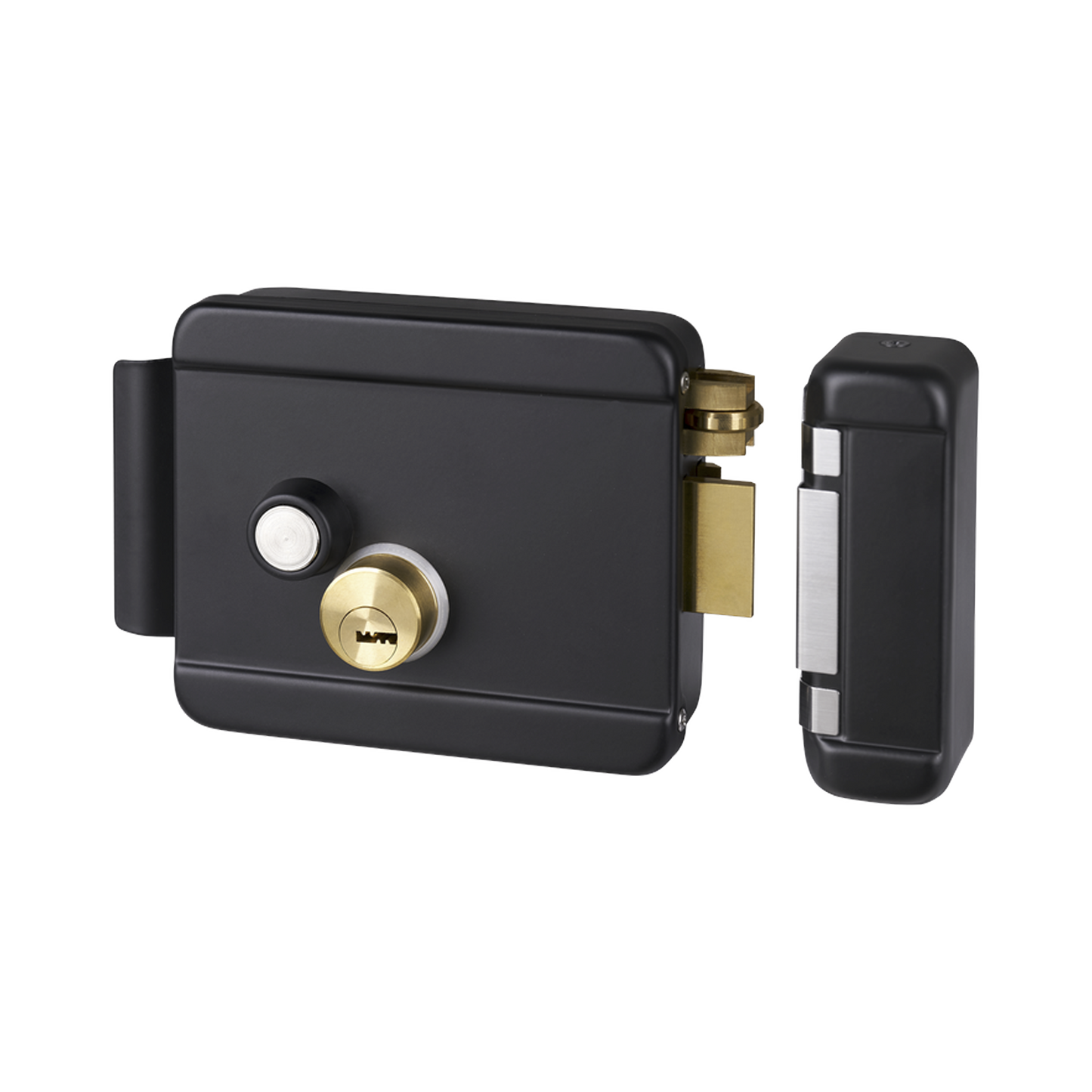 Cerradura Eléctrica con Botón de Salida / Incluye Llave / Exterior / Derecha / Color Negro