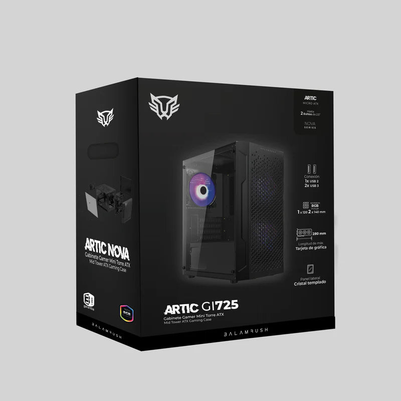 Gabinete Gamer Balam Rush Artic Gi725 / Mini Torre / Micro Atx, Mini Itx / Ventilador Rgb / Panel Cristal Templado, Metal / Negro / Br-936118