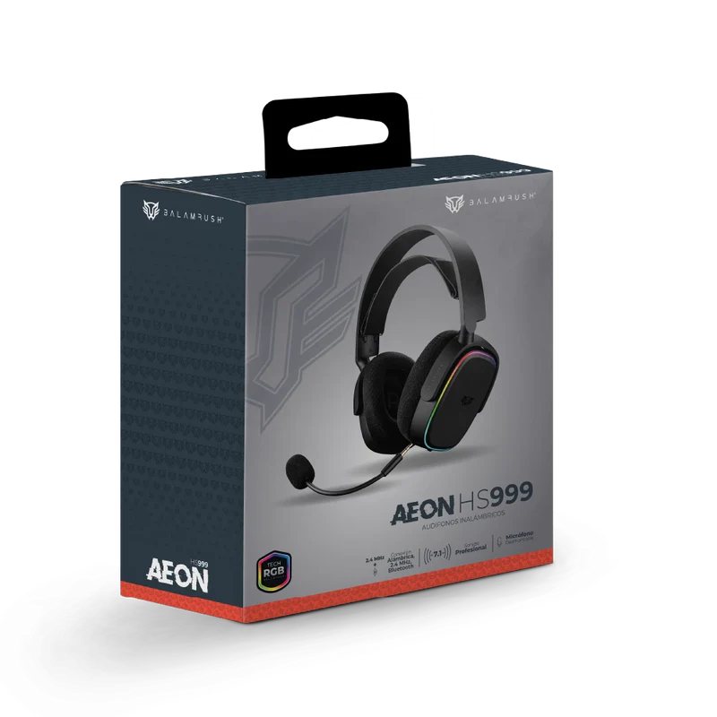 Audifonos Gamer Balam Rush Aeon Hs999 / Alambrica / Bluetooth / Micrfono Desmontable / Cable 1.8 M / Rgb / Bateria 26 H / Windows, Mac, Android, Xbox, Switch , Ps4, Ps5 / Negro / Br-936934