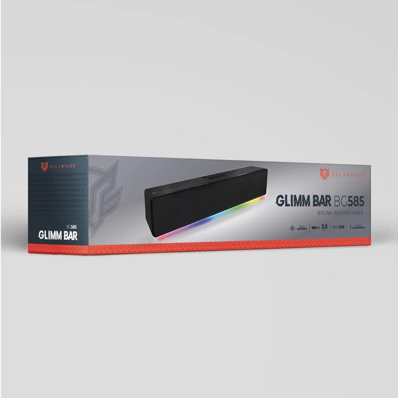 Bocina Gamer Balam Rush Glimm Bar Bg585 / Inalambrica / Bluetooth - Conexion Tws 3.5 Mm / Radio Fm - Tf / Sonido Estereo / 10 W / Recargable / Iluminacion Led / Negro / Br-936958