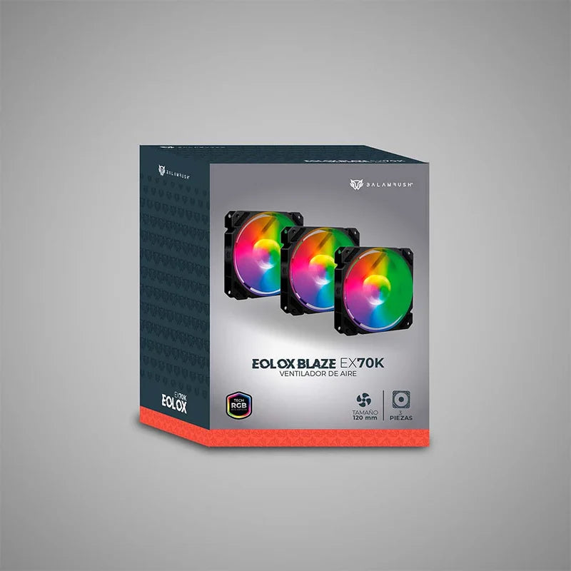 Kit 3 Ventiladores Balam Rush Eolox Blaze Ex70k / Flujo De Aire 30.71 Cfm / Velocidad 1200 Rpm / Silencioso 22.1 D B / 3 Pines Macho Y Hembra / Aura Rgb / 3 Pz / Negro / Br-937962