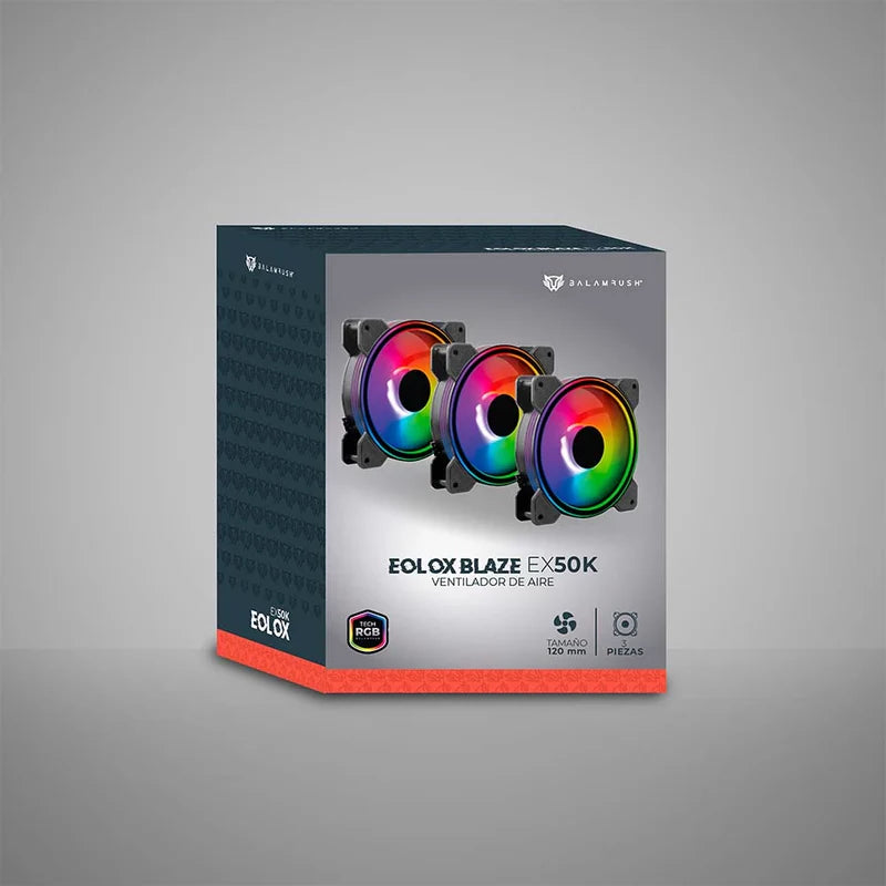 Kit Ventiladores Balam Rush Eolox Blaze Ex50k / 3 Piezas / Flujo De Aire 28.76 Cfm / Silencioso / 1500 Rpm / Iluminacion Rgb / 3 Pines / 120 X 25 Mm / Negro / Br-937986