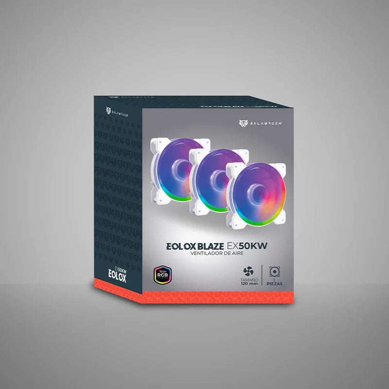 Kit Ventiladores Balam Rush Eolox Blaze Ex50kw / 3 Piezas / Flujo De Aire 28.76 Cfm / Silencioso / 1500 Rpm / Iluminacion Rgb / 3 Pines / 120 X 25 Mm / Blanco / Br-937993