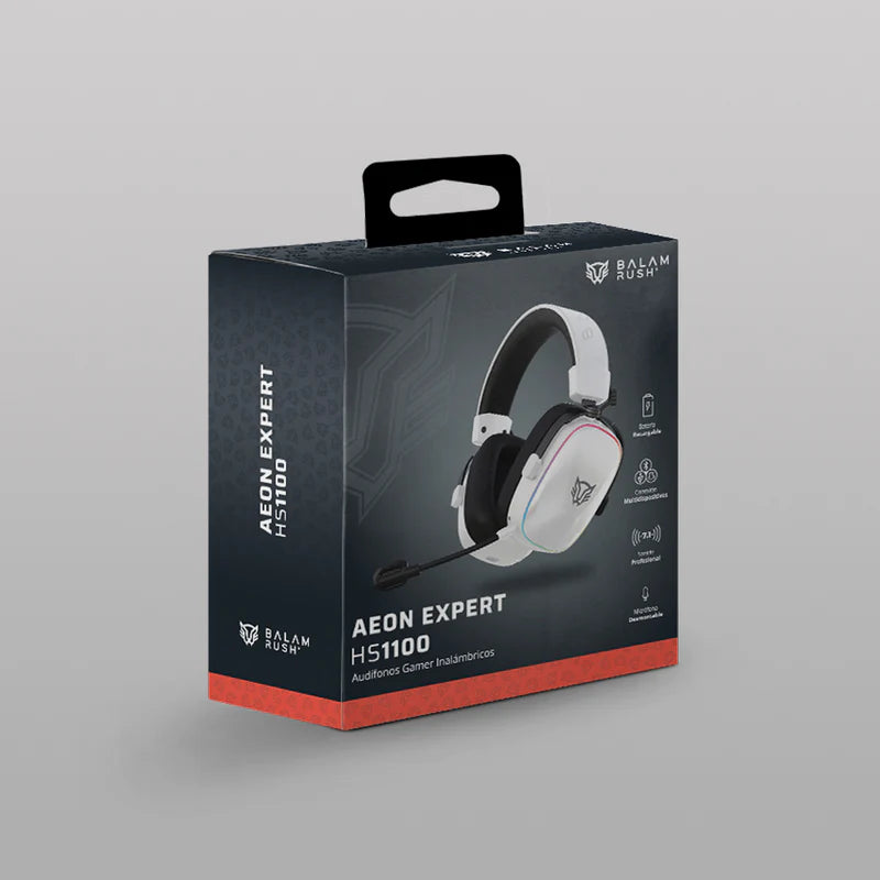 Audifonos Gamer Aeon Expert Hs1100 / Diadema Inalambricos / Bt 5.3 - Dongle Usb - Aux 3.5 Mm / Pc - Disp Moviles - Consolas / Microfono Omnidireccional / Rgb / 20 - 20 Khz / Blanco / Br-938518