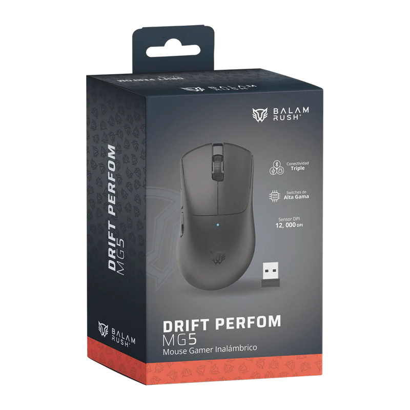 Mouse Gamer Balam Rush Drift Perform Mg5 / Dual Inalambrico - Alambrico / Recargable Usb / 5 Botones / Sensor Optico 12,000 Dpi Ajustale / Windows / Negro / Br-938549