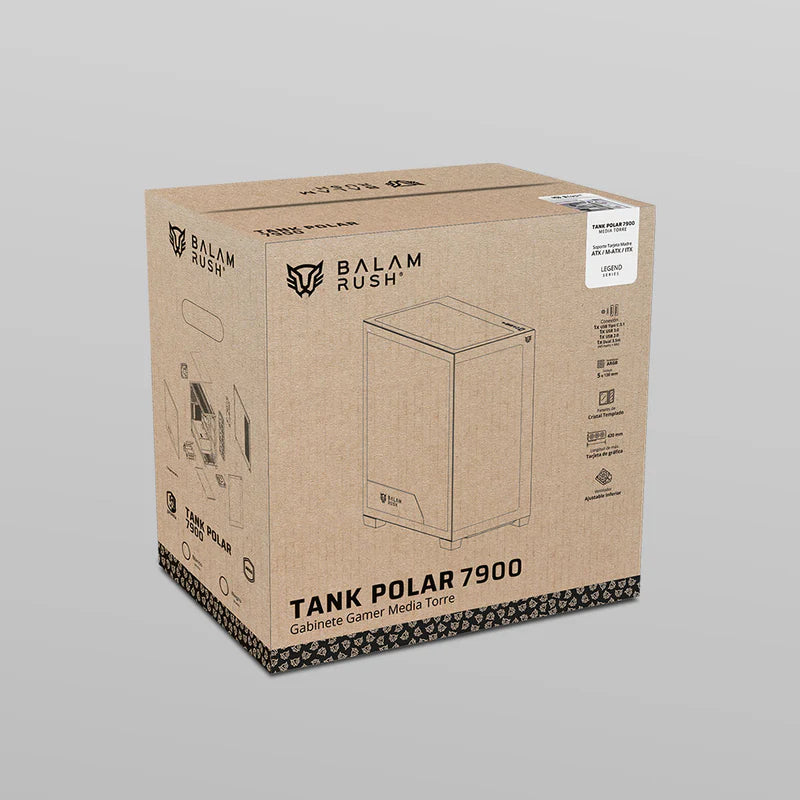 Gabinete Gamer Balam Rush Tank Polar 7900 / Media Torre / Atx - M-atx - Itx / Ventiladores Incluidos / Cristal Templado / Soporte Para Enfriamiento Liquido / Iluminacion Argb / Blanco / Br-941488