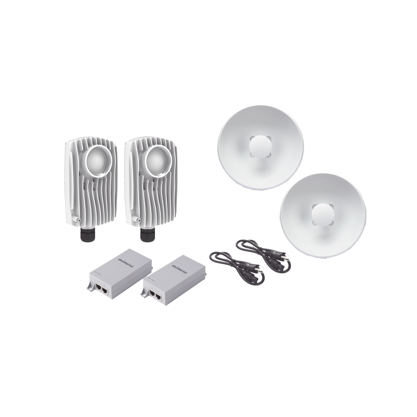 Kit de 2 radios C6X con 2 antenas de (25 dBi), rango de frecuencia extendida (5.1 a 6.4 GHz), incluye inyector POE, cable de alimentación y 2 FLEXIMOUNT-XL para alineación, distancia de hasta 3 km