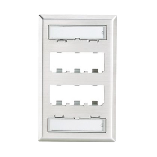 Placa de Pared Vertical, de Acero Inoxidable, Salida Para 6 Puertos Mini-Com, Con Espacios Para Etiquetas