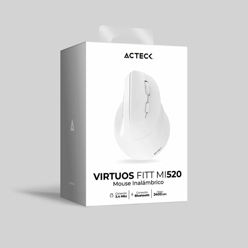 Mouse Acteck Virtuos Fitt Mi520 / Ergonomico / Vertical / Inalambrico / Dual Bluetooth + Adaptador Usb / 2400 Dpi / Recargable / Blanco / Ac-936231