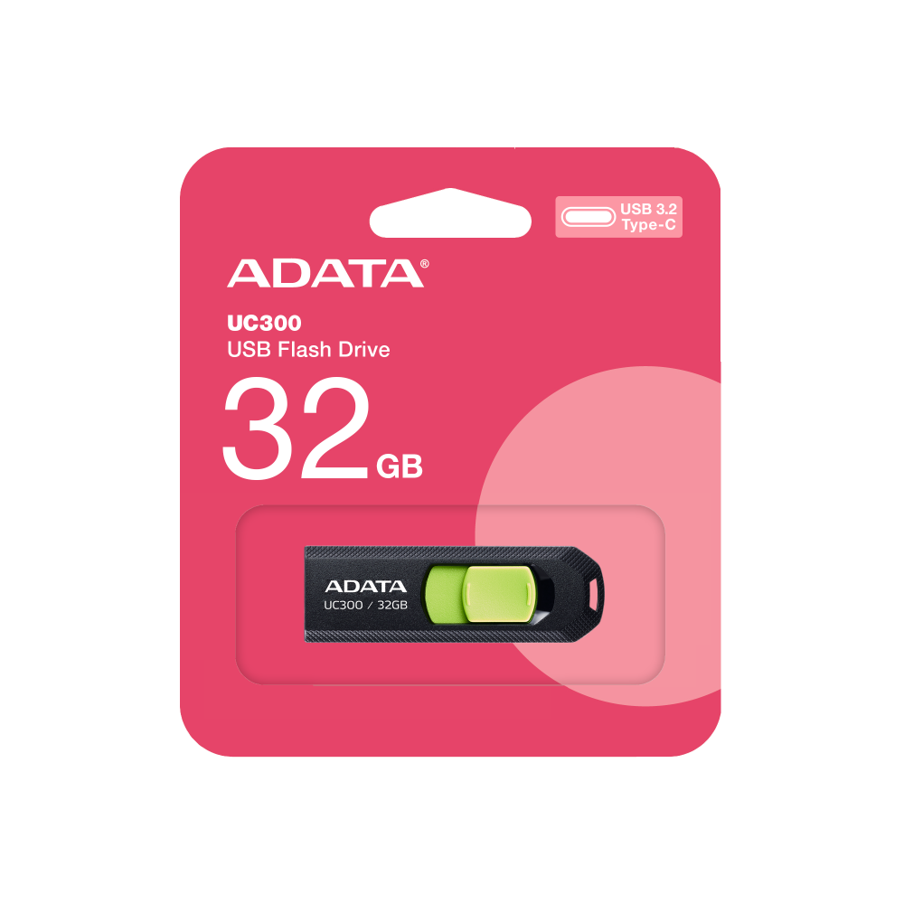 Memoria Adata 32gb Usb Tipo C Uc300 Retractil Negro Verde (acho-uc300-32g-rbk/gn)