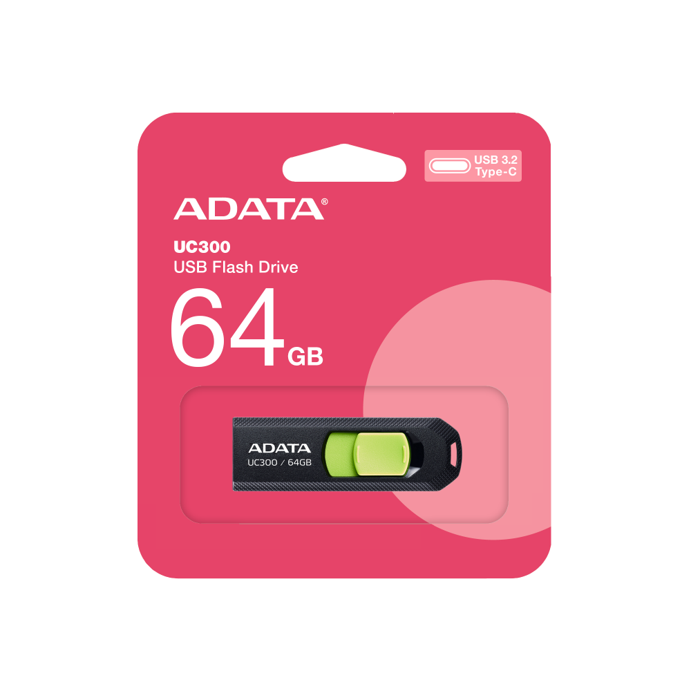 Memoria Adata 64gb Usb Tipo C Uc300 Retractil Negro Verde (acho-uc300-64g-rbk/gn)