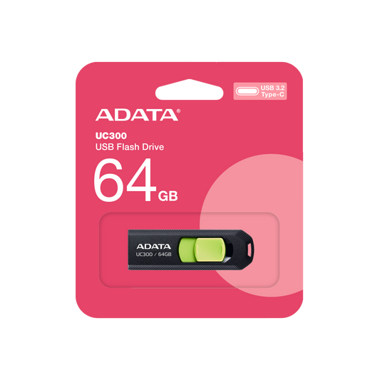 Memoria Adata 64gb Usb Tipo C Uc300 Retractil Negro Verde (acho-uc300-64g-rbk/gn)
