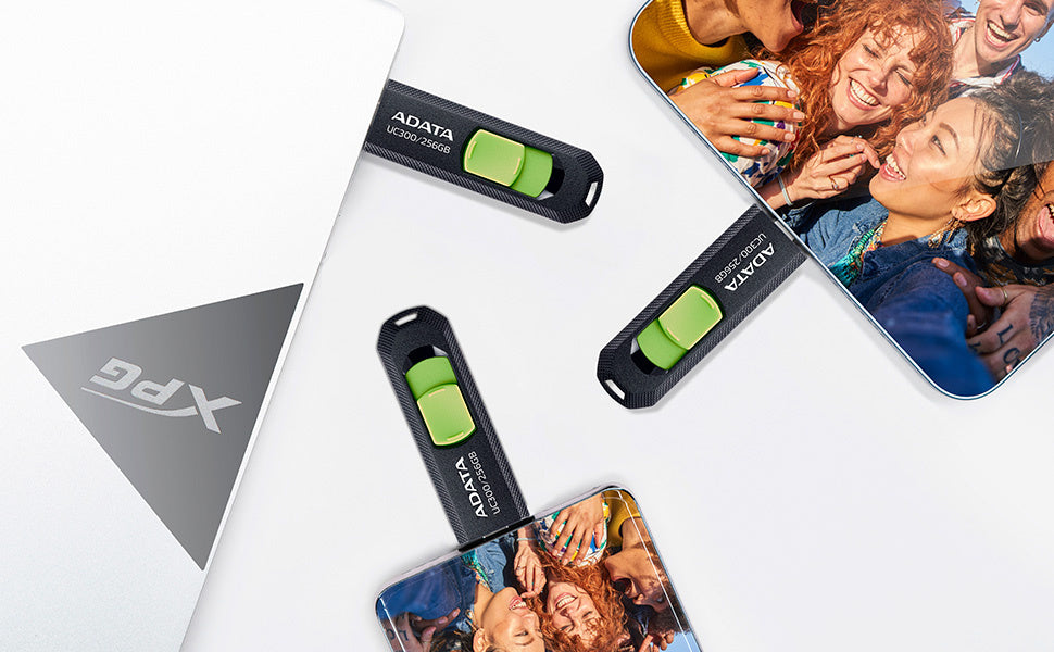 Memoria Adata 64gb Usb Tipo C Uc300 Retractil Negro Verde (acho-uc300-64g-rbk/gn)