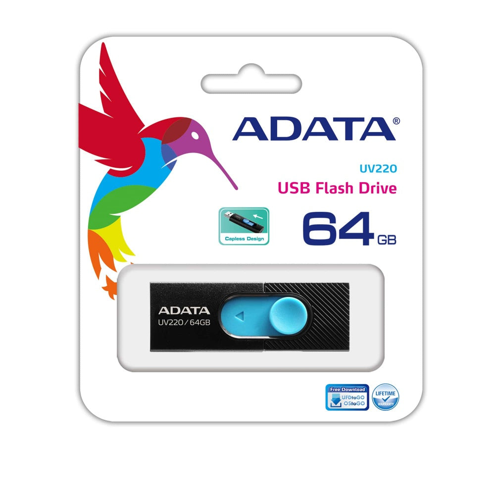 Memoria Adata 64gb Usb 2.0 Uv220 Retractil Negro-azul (auv220-64g-rbkbl)