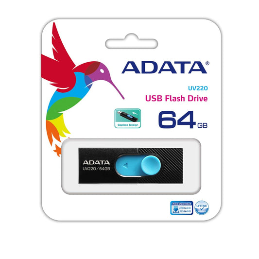 Memoria Adata 64gb Usb 2.0 Uv220 Retractil Negro-azul (auv220-64g-rbkbl)