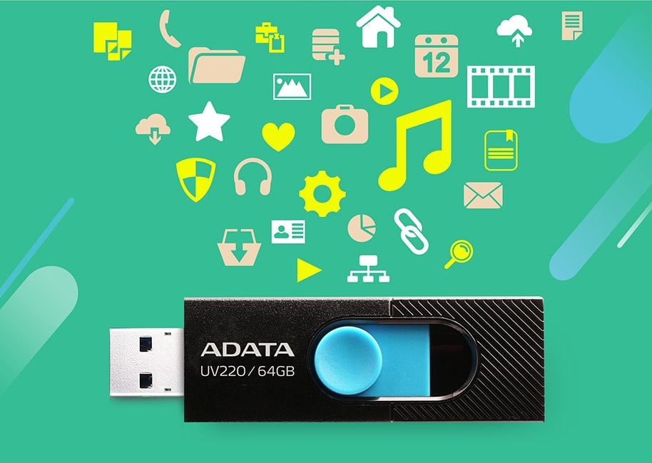 Memoria Adata 64gb Usb 2.0 Uv220 Retractil Negro-azul (auv220-64g-rbkbl)