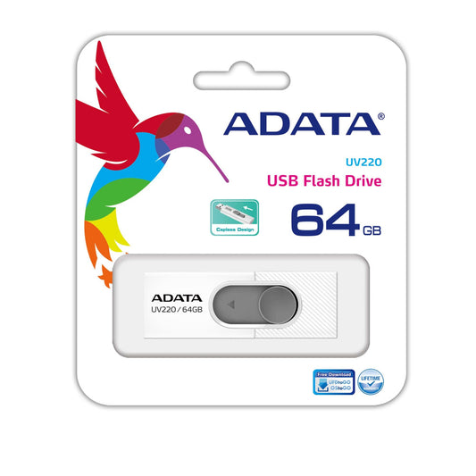 Memoria Adata 64gb Usb 2.0 Uv220 Retractil Blanco-gris (auv220-64g-rwhgy)