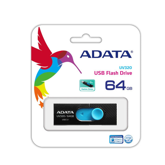 Memoria Adata 64gb Usb 3.2 Uv320 Retractil Negro-azul (auv320-64g-rbkbl)