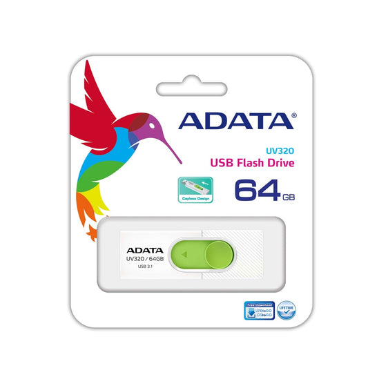 Memoria Adata 64gb Usb 3.2 Uv320 Retractil Blanco-verde (auv320-64g-rwhgn)