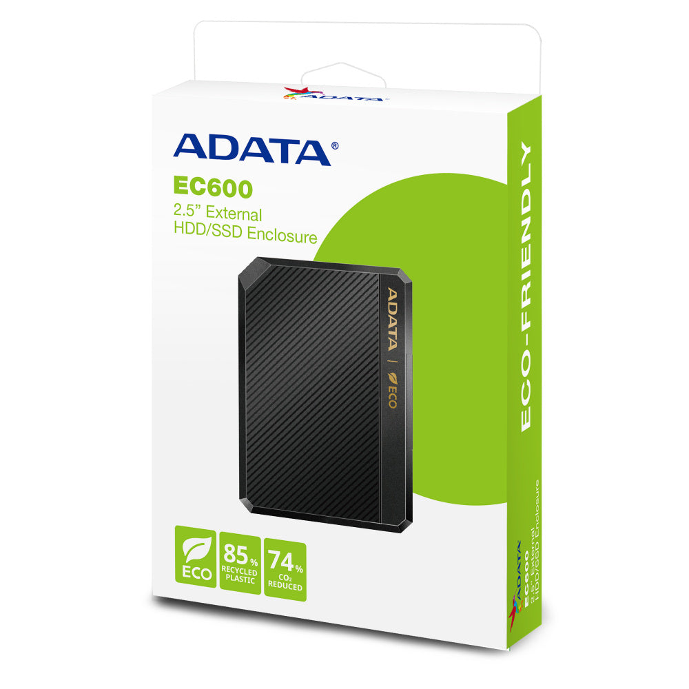Carcasa Adata Ec600 Para Discos Duros/ssd 2.5 Oulgadas 7mm/9.5mm Sata3/usb3.2 Negro Eco Case Pc