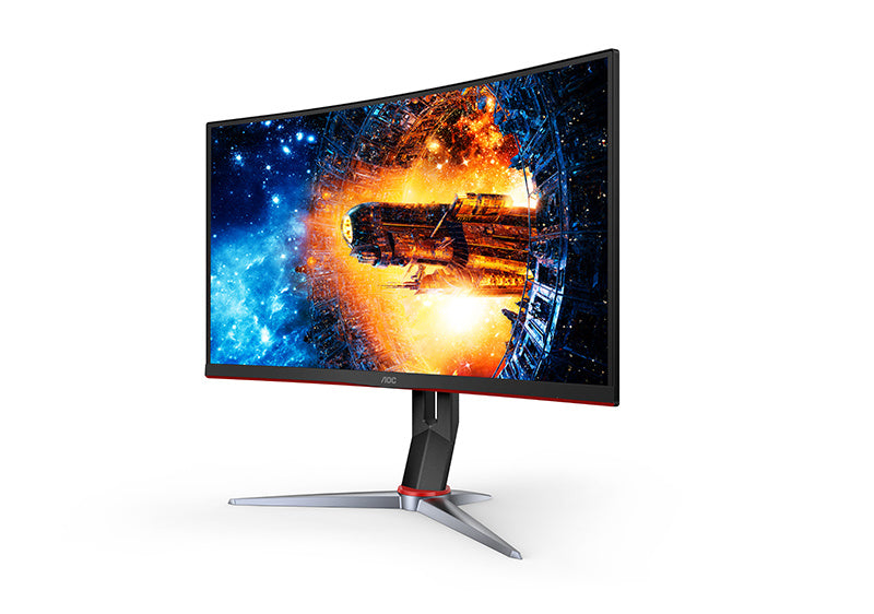 Monitor Aoc Gamer Curvo 23.6 / Negro - Rojo / Panel Va / Hdmi Vga Displayport / Aspecto 16:9 / Tr 1 Ms / Amd Free Sync / 165 Hz / Resolucion 1920 X 1080 / 250 Cd/m2 / 80 Millones A 1 / Vesa 100x100
